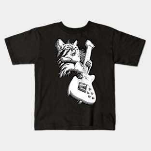 Vintage Rock Cat Playing Guitar lovers guitar player Kids T-Shirt